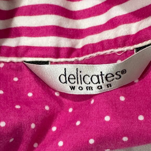 Delicates Top Women Plus 1X Pink White Striped Short Sleeve 100% Cotton Casual - Picture 6 of 7